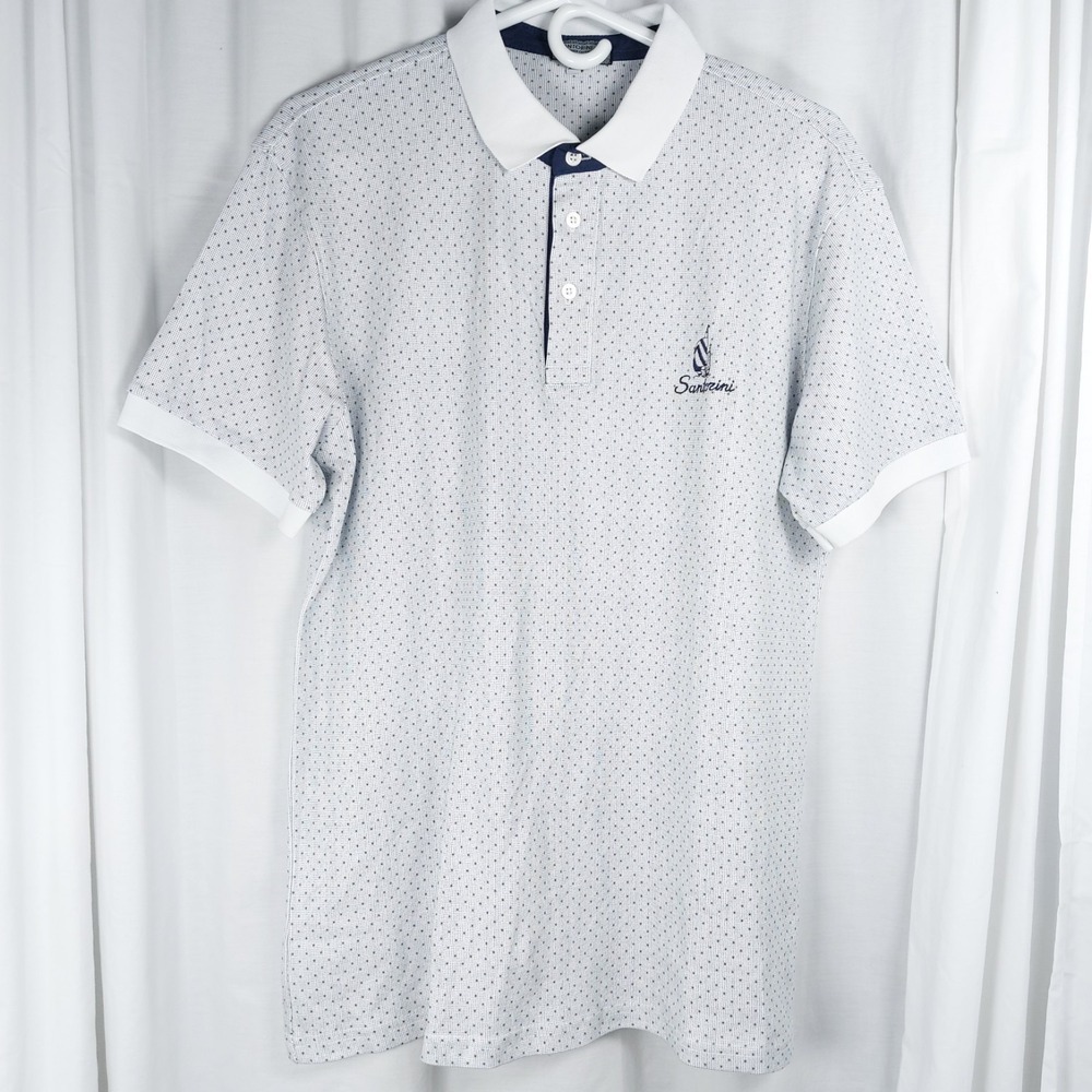 Santorini Golf Polo Shirt Mens 2XL Greek Cotton Greek‎ Made White Navy